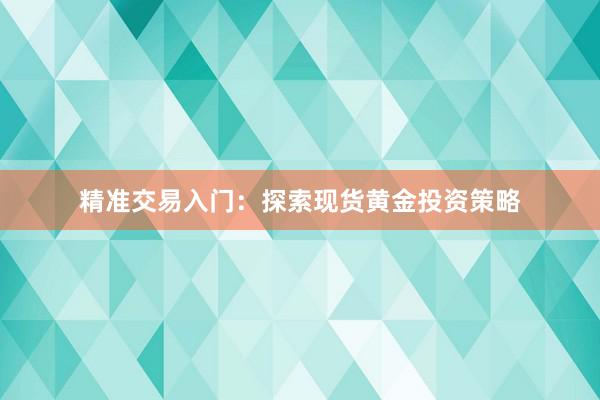 精准交易入门：探索现货黄金投资策略